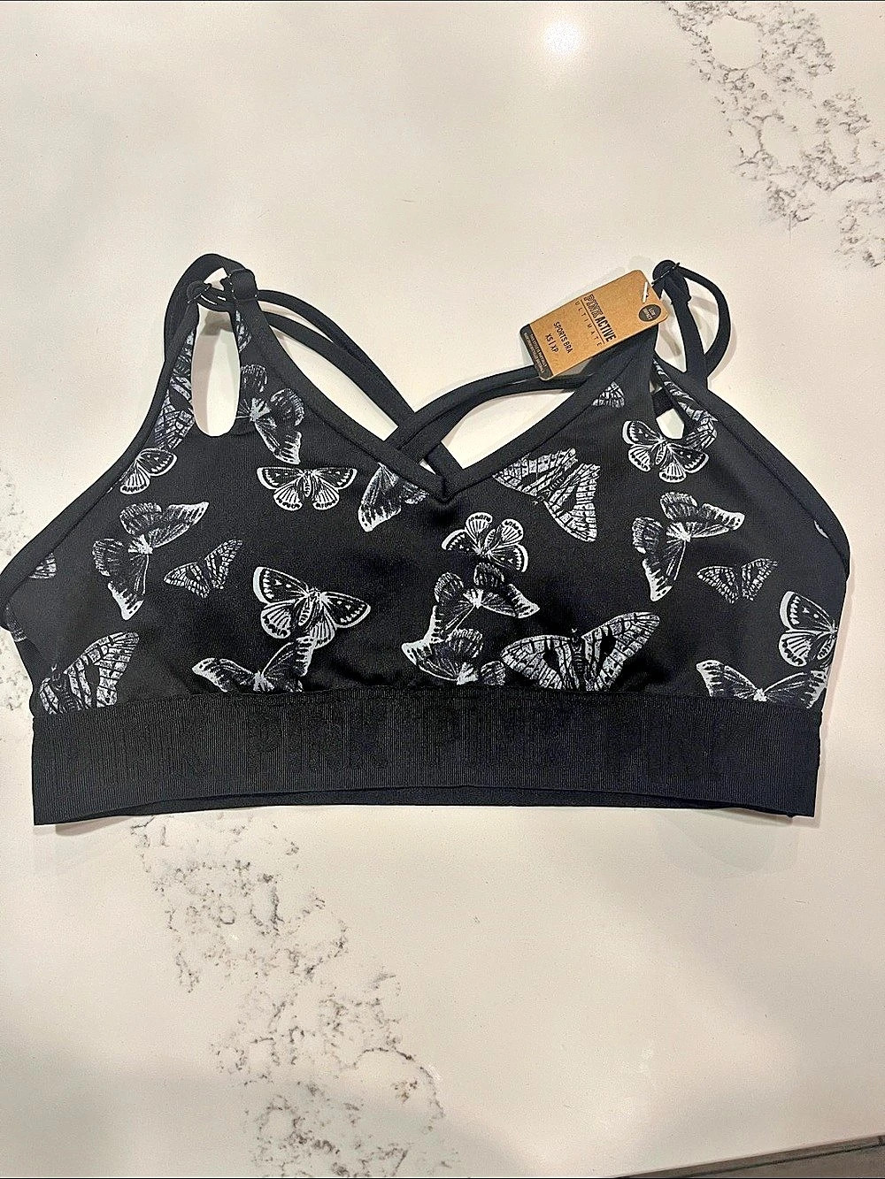 PINK Ultimate Sports Bra Sports Bra Black & White XS NWT
